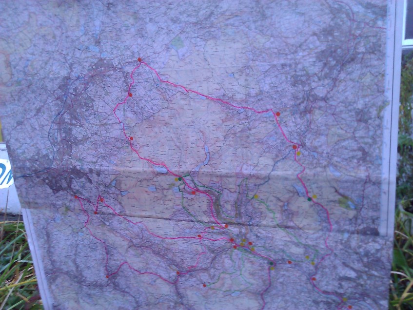 OS map of the three routes